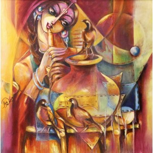 Azra Wahab, 24 x 24 Inch, Oil on Canvas, Figurative Painting,AC-AZW-006